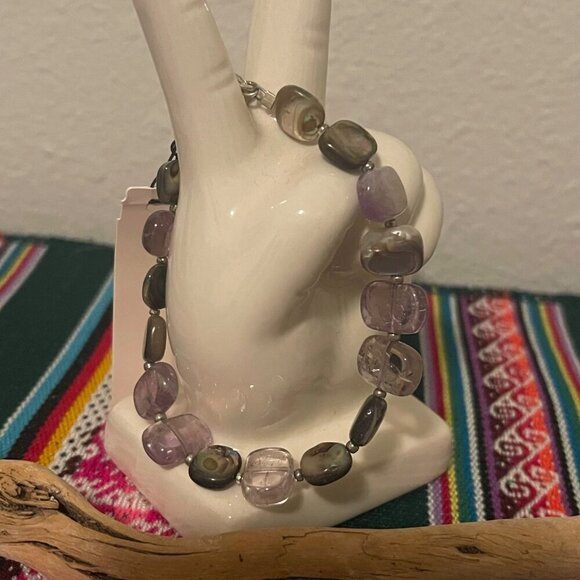 Peyote Bird Free Spirit Genuine Stone & Glass Beaded Bracelet Lavender & Abalone - Picture 1 of 7
